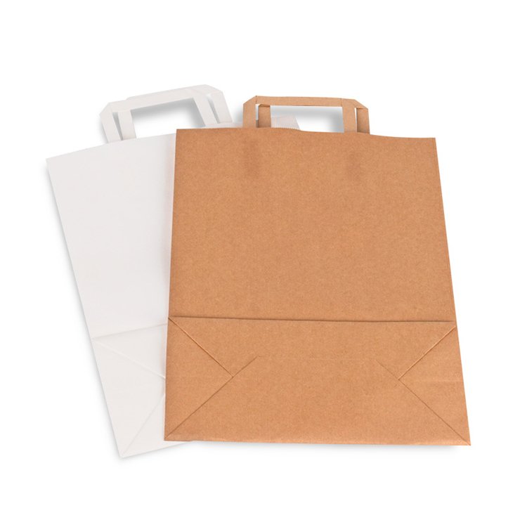 White Kraft Flat Handle Paper Bag (27*21*11cm)