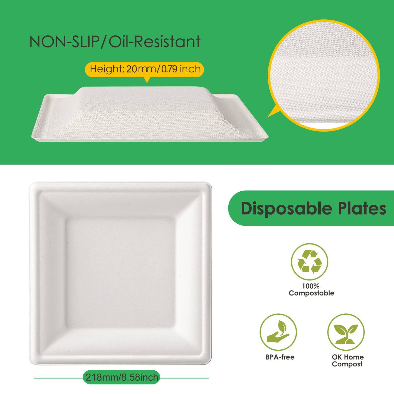 尺寸图 Square Paper Plate (218*218*20mm)
