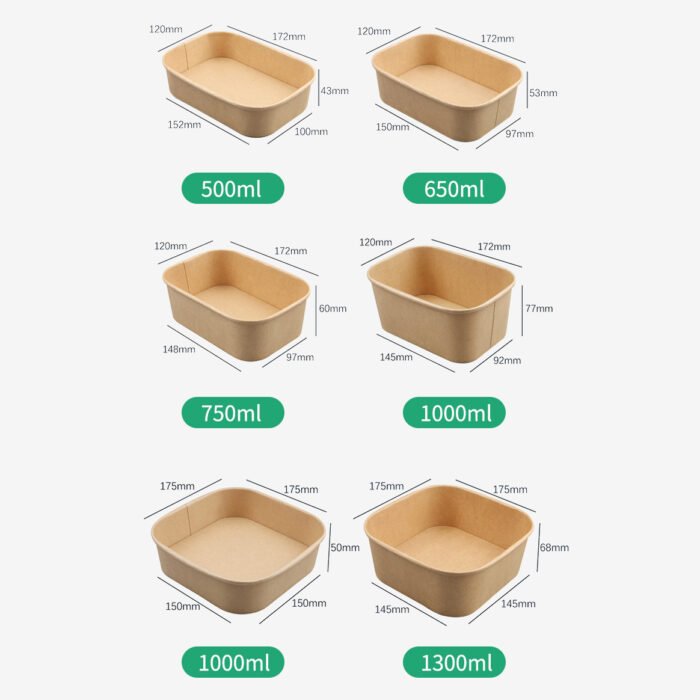 方形纸碗尺寸对照图 1000ML Rectangle Salad Bowl