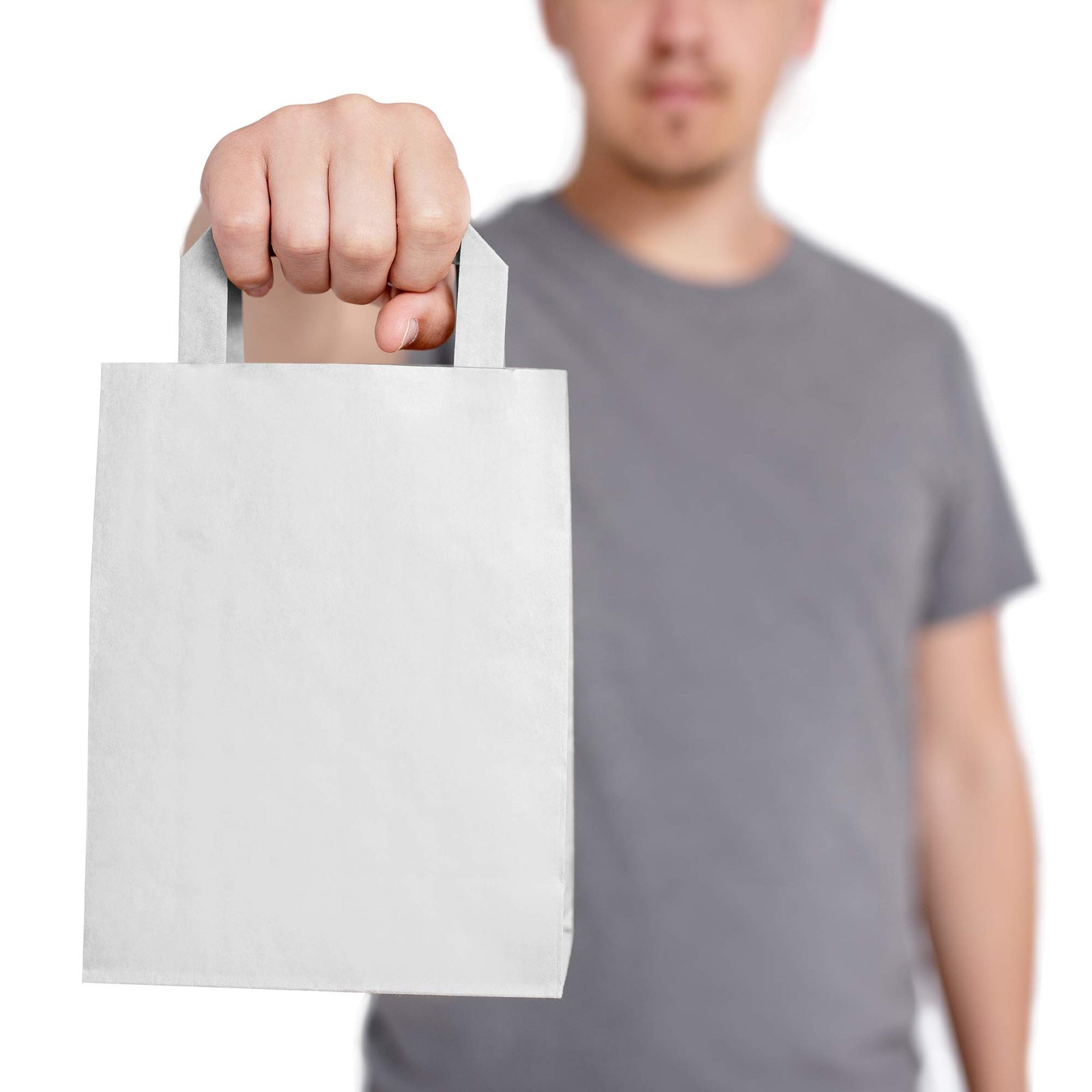 White Kraft Flat Handle Paper Bag (27*21*11cm)