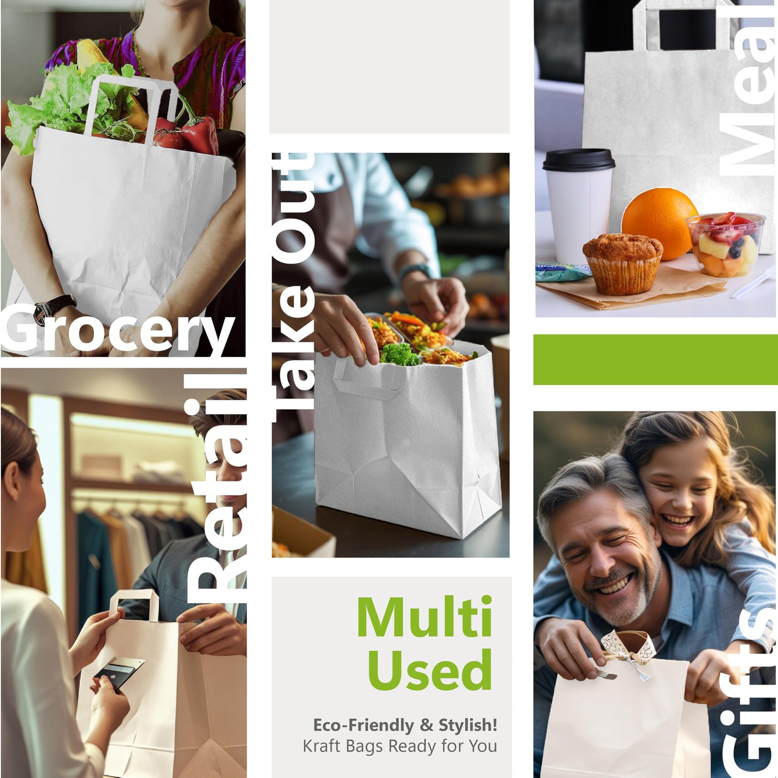 White Kraft Flat Handle Paper Bag (27*21*11cm)